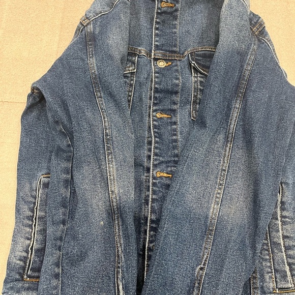 [M] Zara Man Dark Wash Blue Denim Trucker Jacket Button Stretch - Picture 8 of 8